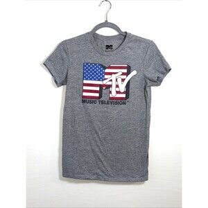 Adult Men’s MTV Television T-shirt American Flag Logo Short Sleeve Size XS  Gray